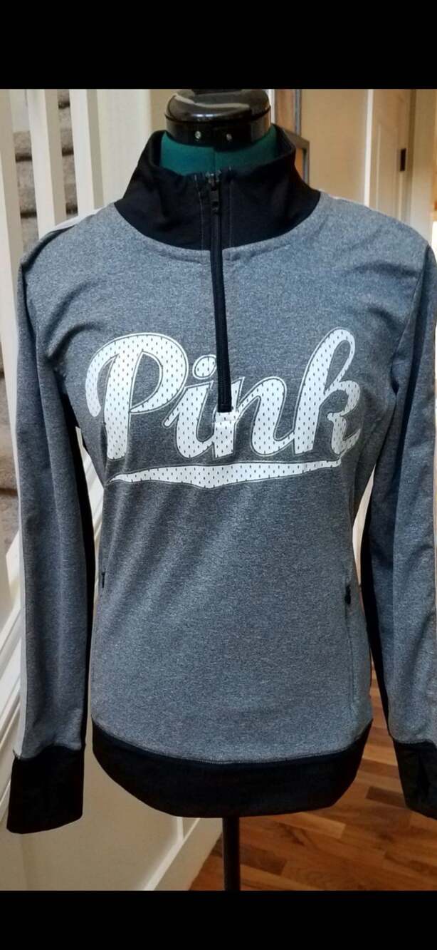 Victoria's Secret PINK Ultimate Half Zip Pullover Gray Black White S